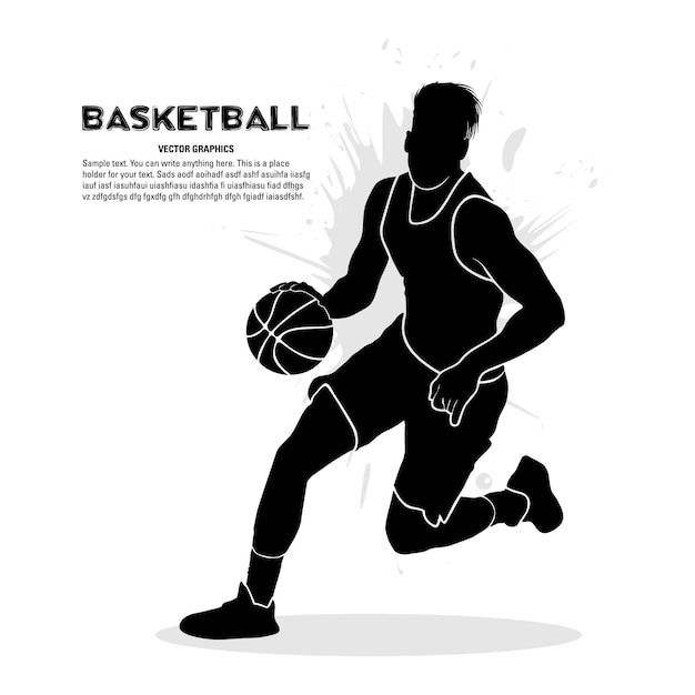 Basketteur Masculin Courant Avec Ballon. Illustration Vectorielle