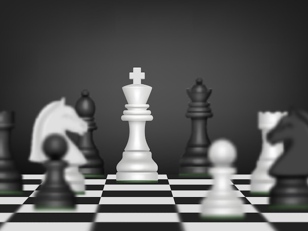 Bataille D'échecs. Concept D'entreprise De Stratégie Avec Des Figures D'échecs Sur Fond Réaliste De Vecteur Décent De Plateau De Jeu En Bois. Stratégie De Bataille D'échecs, Combat Sur L'illustration De L'échiquier