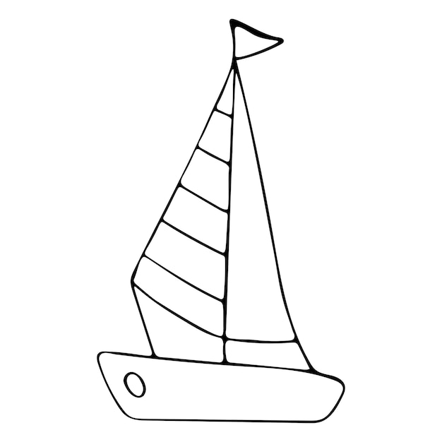 Vecteur bateau de dessin animé de doodle de vecteur yacht de bateau de mer dessiné à la main élément graphique pour la conception d'impression