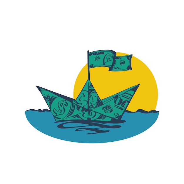 Vecteur bateau fait de billet de dollar drapeau de billets de banque dollar