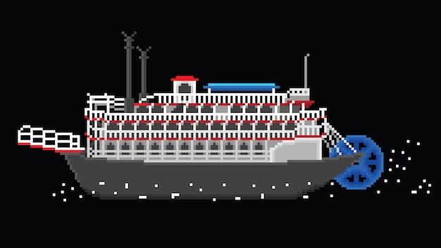 Un bateau fluvial conçu en pixels 8 bits, une illustration d'art Boat Pixel