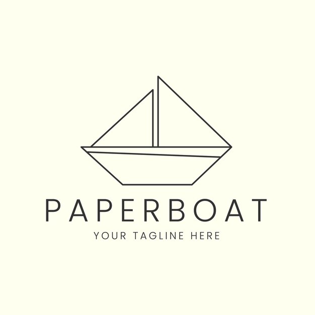 Bateau en papier origami avec dessin au trait style logo vecteur icône modèle illustration design