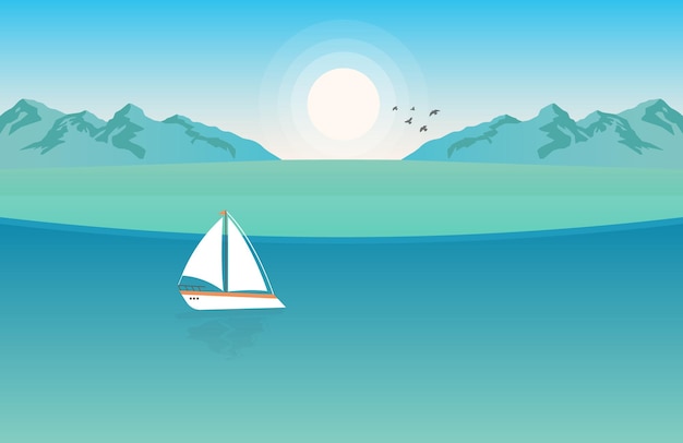 Bateau à terre avec illustration du soleil