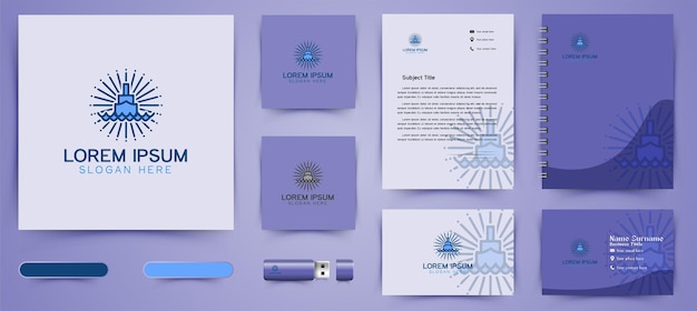 Vecteur bateau et vague logo business branding package template dessins inspiration isolé sur fond blanc