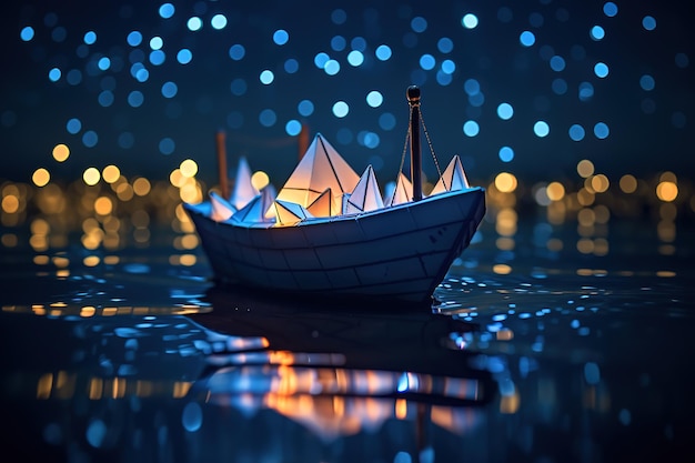 Un Bateau à Voile Dans La Mer Ayant Une Grande Lune Brillante à L'arrière