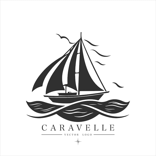 Vecteur bateau à voile moderne minimal sur le logo du vecteur d'eau emblème caravelle