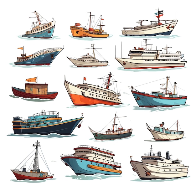 Bateaux Et Navires Clipart Vectoriel à Fond Blanc