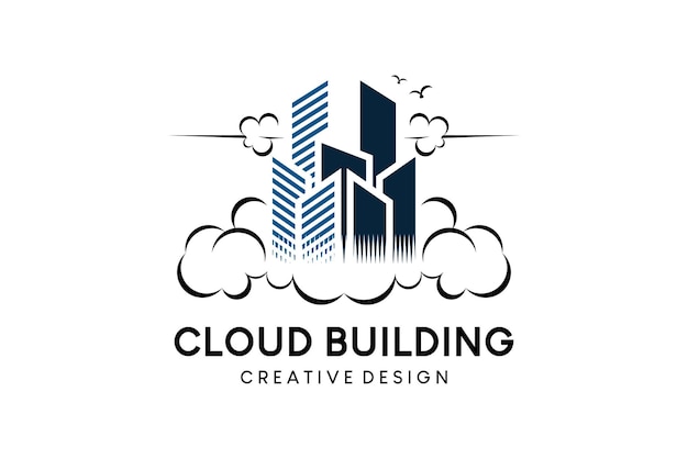 Bâtiment Au-dessus De La Création De Logo D'illustration Vectorielle Cloud Ou Cloud City Dans Un Style Moderne