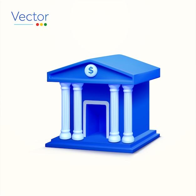 Vecteur bâtiment de banque 3d dans un style minimal isolé sur fond blanc objet de conception pour la finance bancaire