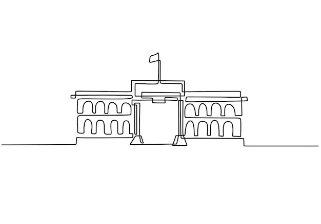 Bâtiment classique avec des colonnes dans un style de dessin continu d'une ligne Architecture typique pour l'hébergement de l'université ou du musée de la cour gouvernementale Conception linéaire noire isolée sur fond blanc