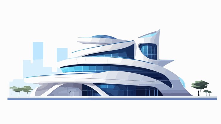 Vecteur bâtiment futuriste sur fond blanc