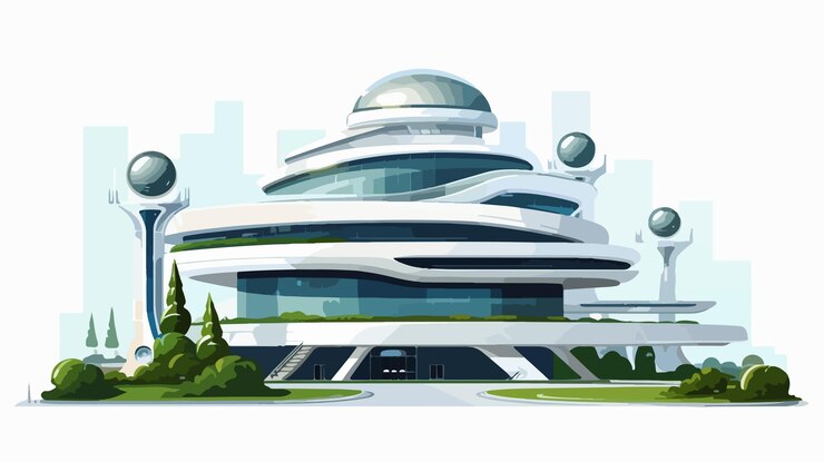 Vecteur bâtiment futuriste sur fond blanc