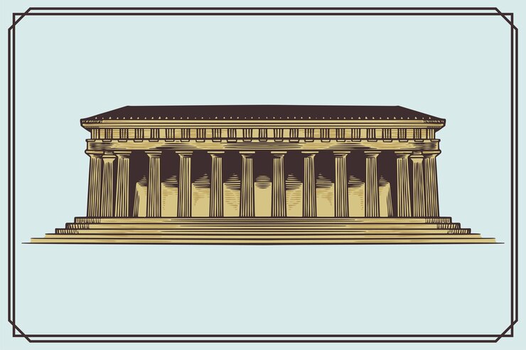 Vecteur bâtiment grec ancien dessiné à la main dans un style vintage