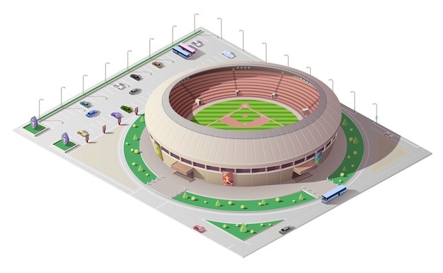 Vecteur bâtiment isométrique 3d du stade de sport de baseball