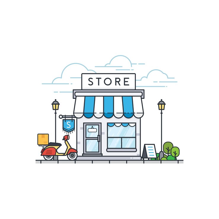 Vecteur bâtiment de magasin en ligne