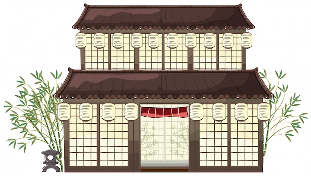 Vecteur bâtiment oriental avec lanternes et bambous