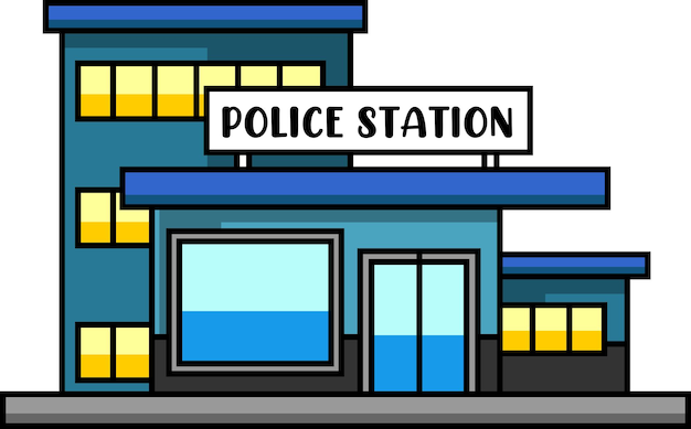 Bâtiment De Police De Dessin Animé. Illustration Vectorielle Dessinée à La Main Isolée Sur Fond Transparent