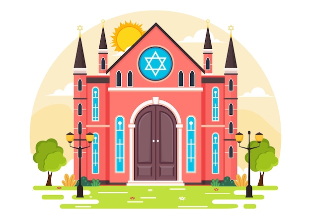 Vecteur bâtiment de la synagogue ou du temple juif illustration avec lieu de culte religieux ou judaïque et juif