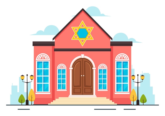 Vecteur bâtiment de la synagogue ou du temple juif illustration avec lieu de culte religieux ou judaïque et juif