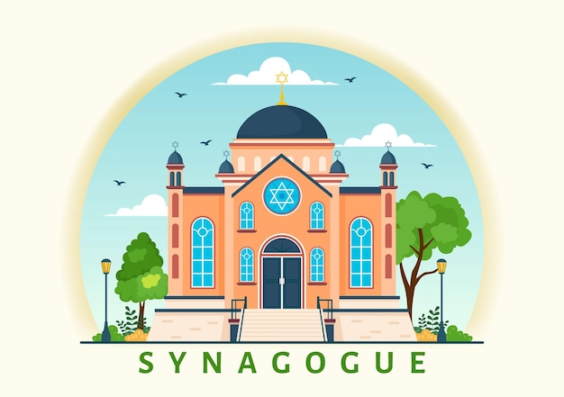 Vecteur bâtiment de la synagogue ou du temple juif illustration avec lieu de culte religieux ou judaïque et juif