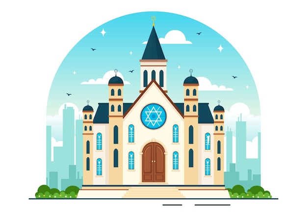 Vecteur bâtiment de la synagogue ou du temple juif illustration avec lieu de culte religieux ou judaïque et juif