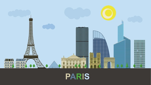 Vecteur bâtiments historiques et modernes de paris paysage urbain de la tour eiffel illustration vectorielle