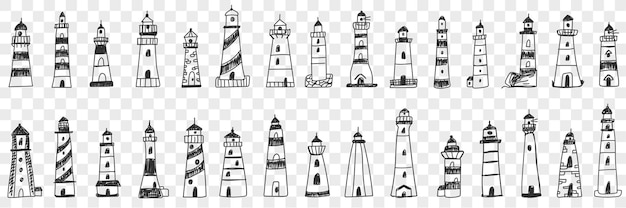 Bâtiments De Phare Dans L'ensemble De Doodle De Mer