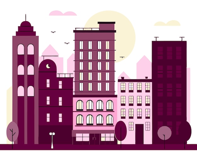 Bâtiments urbains avec illustration de paysage urbain