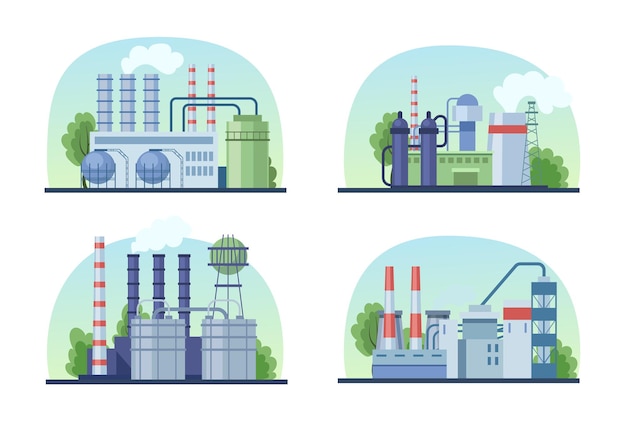 Bâtiments D'usine Industrielle Avec Tuyaux, Centrale électrique, Centrales Nucléaires Thermiques, Entrepôt