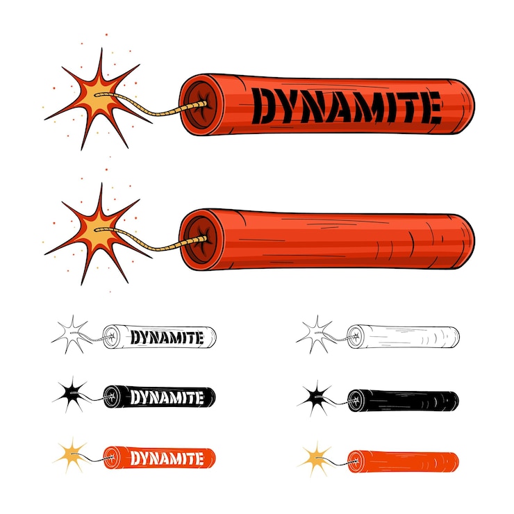Vecteur un bâton de dynamite rouge avec une mèche en feu isolée sur un fond blanc illustration vectorielle