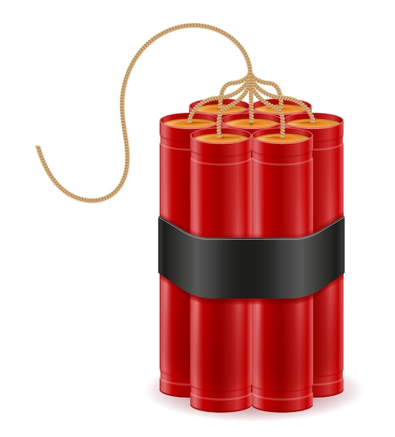 Bâton rouge de dynamite avec l'illustration de fusible de bickford d'isolement sur le blanc