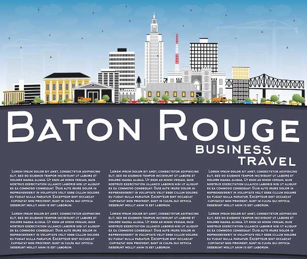 Baton Rouge Louisiana City Skyline Avec Bâtiments De Couleur Blue Sky Et Copy Space Vector