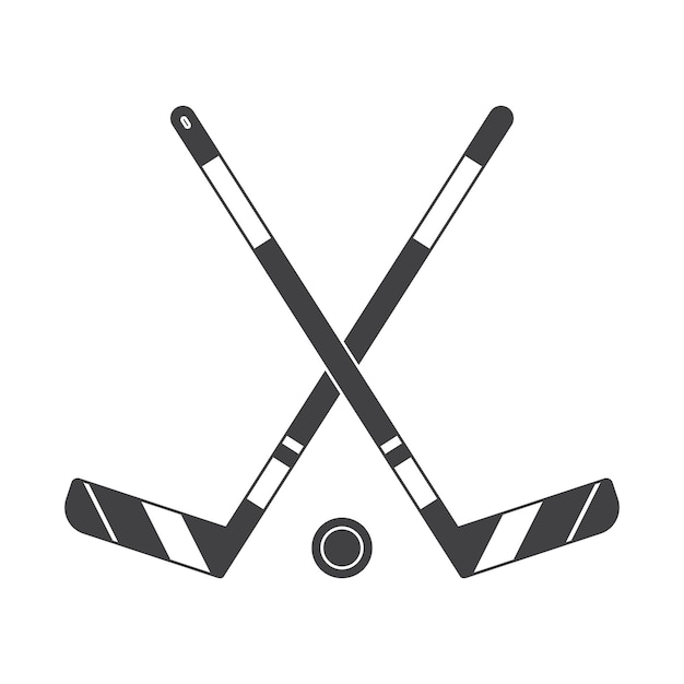 Les bâtons de hockey croisés et l'illustration vectorielle de la puck. Icône de contour de hockey sur glace des sports d'hiver.
