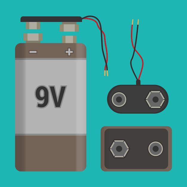 Vecteur batterie de 9 volts avec un connecteur à pince