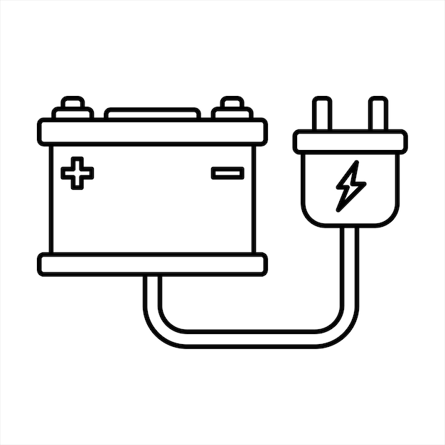 Batterie De Voiture Avec Illustration De Contour De Prise Sur Fond Blanc Doodle