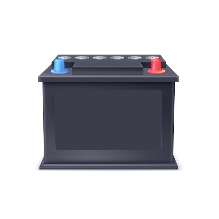 Batterie de voiture isolée sur fond blanc, alimentation électrique de pièces automobiles de voiture
