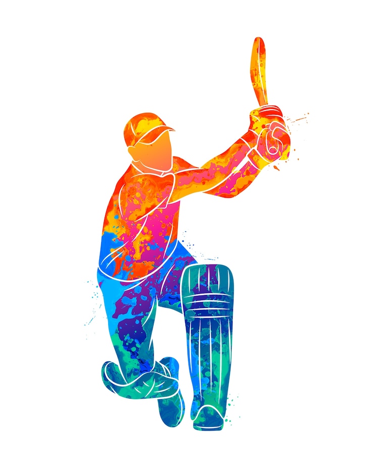 Vecteur batteur abstrait jouant au cricket d'éclaboussure d'aquarelles. illustration de peintures.