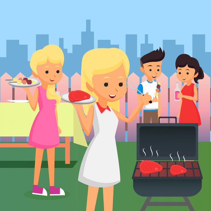 Vecteur bbq avec la famille