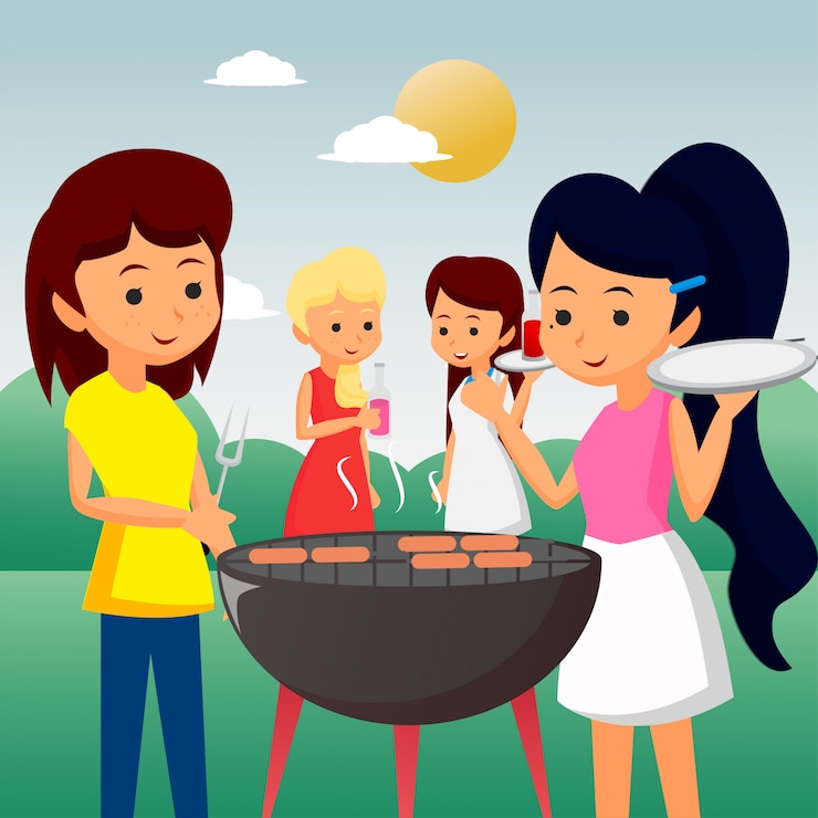 Vecteur bbq avec la famille