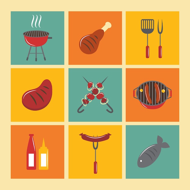 Bbq Grill Icons Flat Set