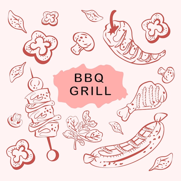 Bbq Grill Vector Illustration Dessinée à La Main Dans Le Vecteur