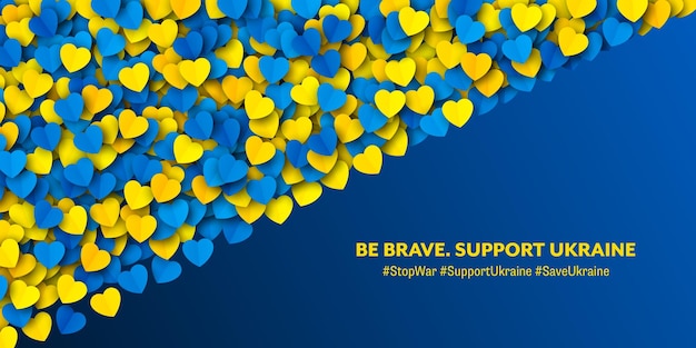 Be Brave Support Ukraine Vector Paper Yellow Blue Hearts Incline Border Abstract Background Drapeau National Ukrainien Couleurs Tilt Straight Border Glory To Ukraine Wide Wallpaper Ou Banner