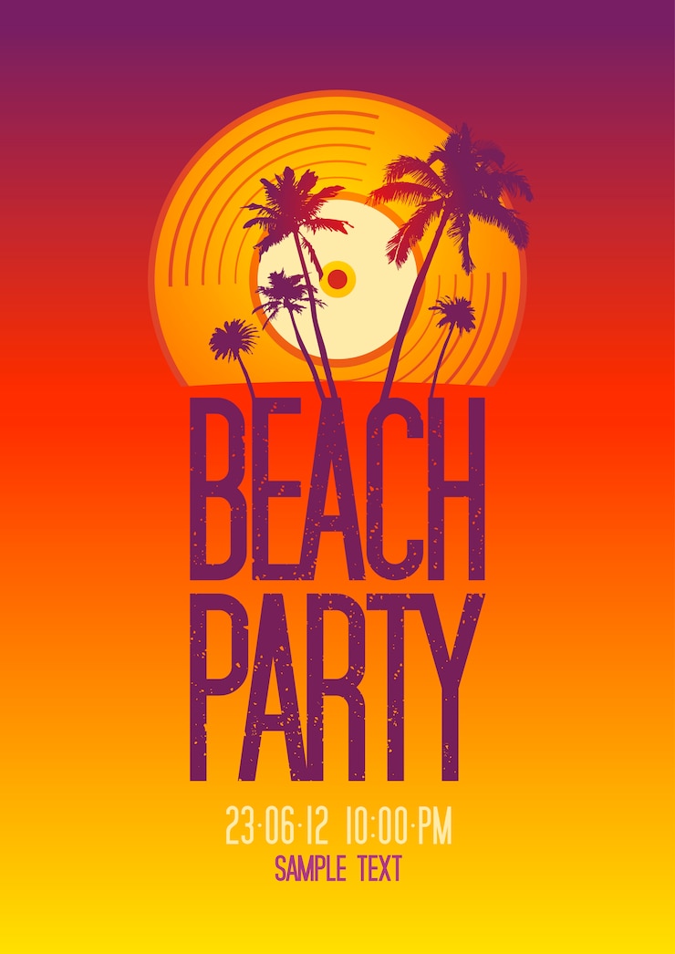 Vecteur beach party avec modèle de conception de vinyle