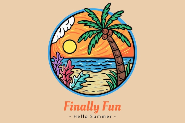 Beach Sunset Summer Vibes Badges Avec Soleil Et Happy Wave Cocotier Et Surf Travel Paradise Island