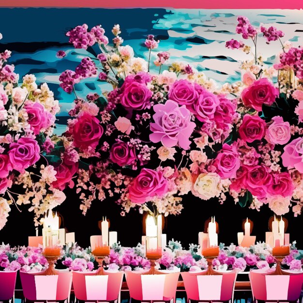 Vecteur beach wedding reception table setting centerpieces flower vases event beach wedding wedding