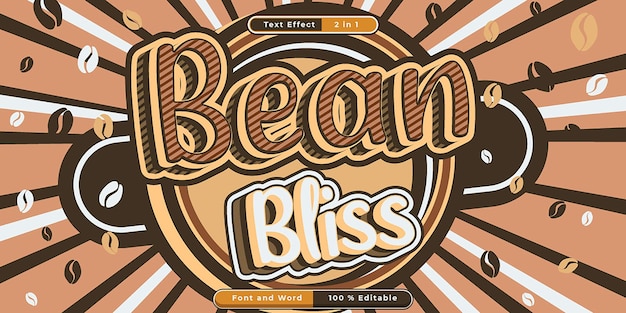 Bean Bliss Bold Script Text Effect Avec Le Thème Du Café Coffee Shop Vibes Effet De Texte Topographique 3d