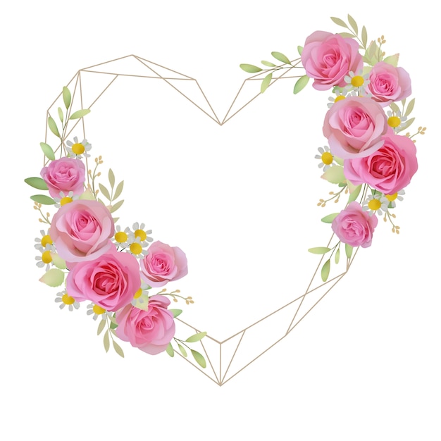 Beau cadre d'amour avec des fleurs roses roses florales