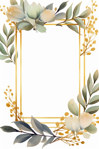 beau cadre doré avec branches et feuilles d'eucalyptus