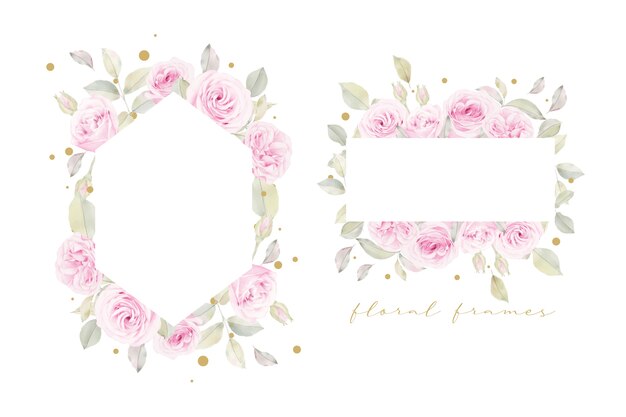 Beau cadre floral avec fleur de roses aquarelle