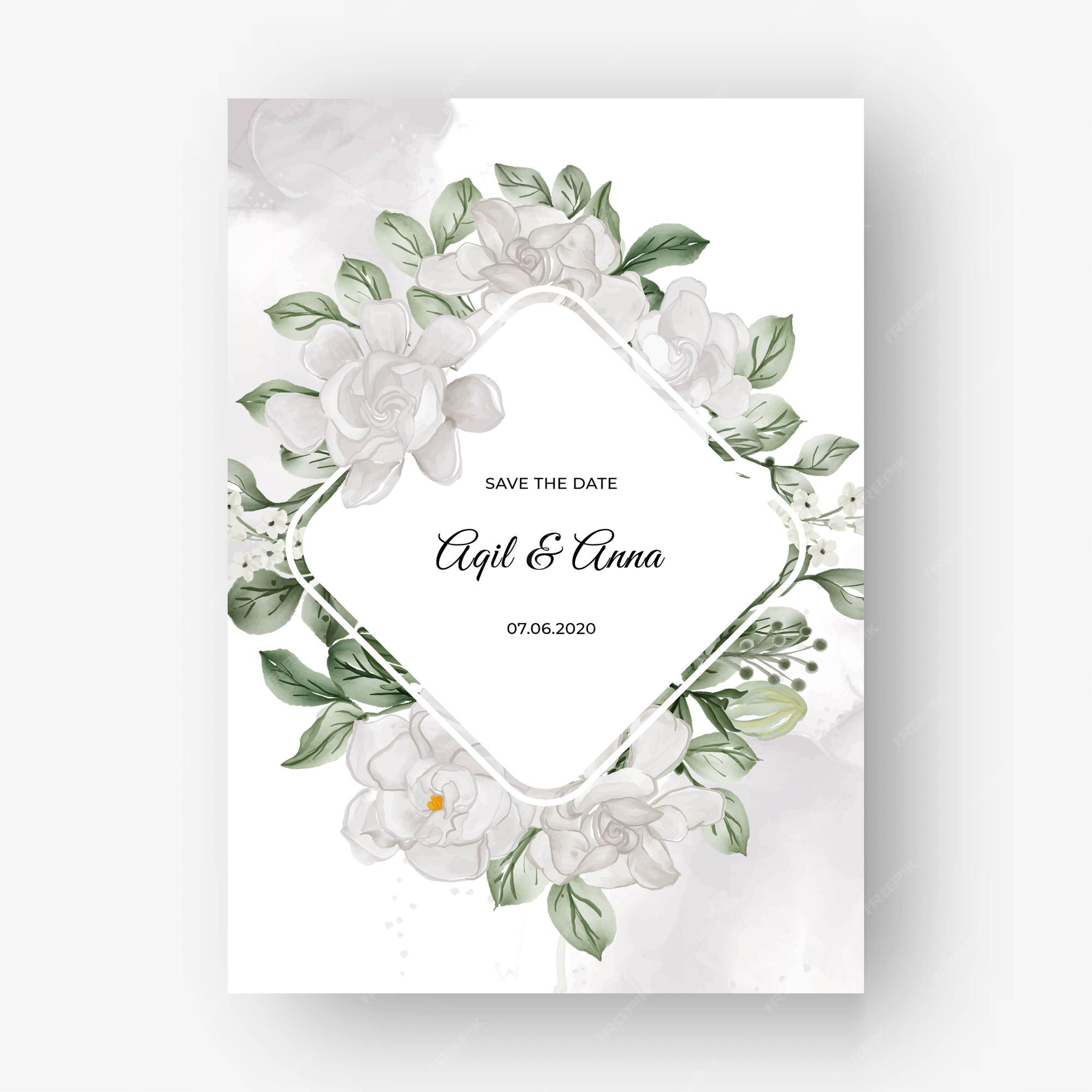 Beau Cadre Floral Pour Mariage Avec Fleur Blanche De Gardénia | Vecteur  Premium